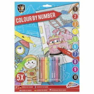 Paint by Numbers Rocket and Fire Engine, 5 pages, A4, 10 colors 119044435 - Paint by Numbers Kit