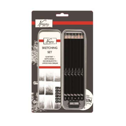 Set 6 creioane grafit diverse tarii Nassau Fine Art in cutie metalica 104544717