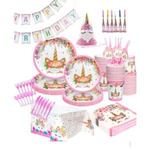 108-piece Unicorn Party Tableware Set for 10 Children, with Full Decoration and Table Service, Pink and White 104546061 - Balloon