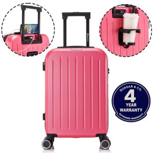 Quasar & Co. Model Legend Cabin Suitcase, 4 Double Wheels with 360° Rotation, Telescopic Handle, Cup Holder, 55x37x20 cm, ABS, Light Pink 142062558 - Dressing Accessory