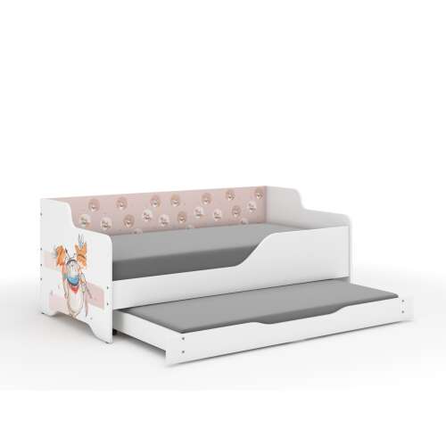 LILU gyerekágy kihúzható ággyal és tárolóval, fehér, mackós mintával