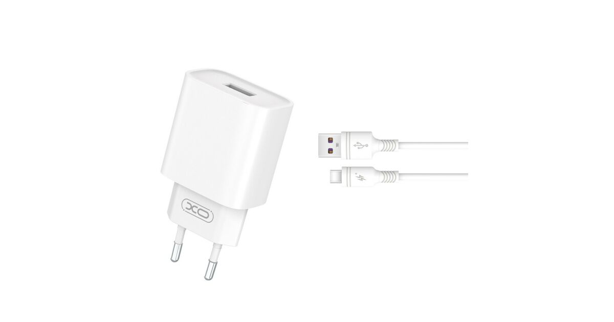 Töltő: XO - USB portos fehér hálózati gyorstöltő 18W + USB / Type-C (USB-C) kábel (1m) 104551154