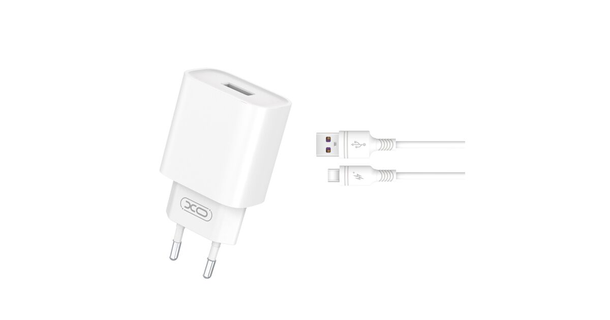Töltő: XO - USB portos fehér hálózati gyorstöltő 18W + USB / Type-C (USB-C) kábel (1m) 104551154