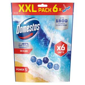 Domestos Power 5 WC-Block Ocean, XXL Pack 6x50g, bis zu 60% intensiverer Duft, bis zu 1800 Spülungen, sauber und frisch - Toilettenerfrischer