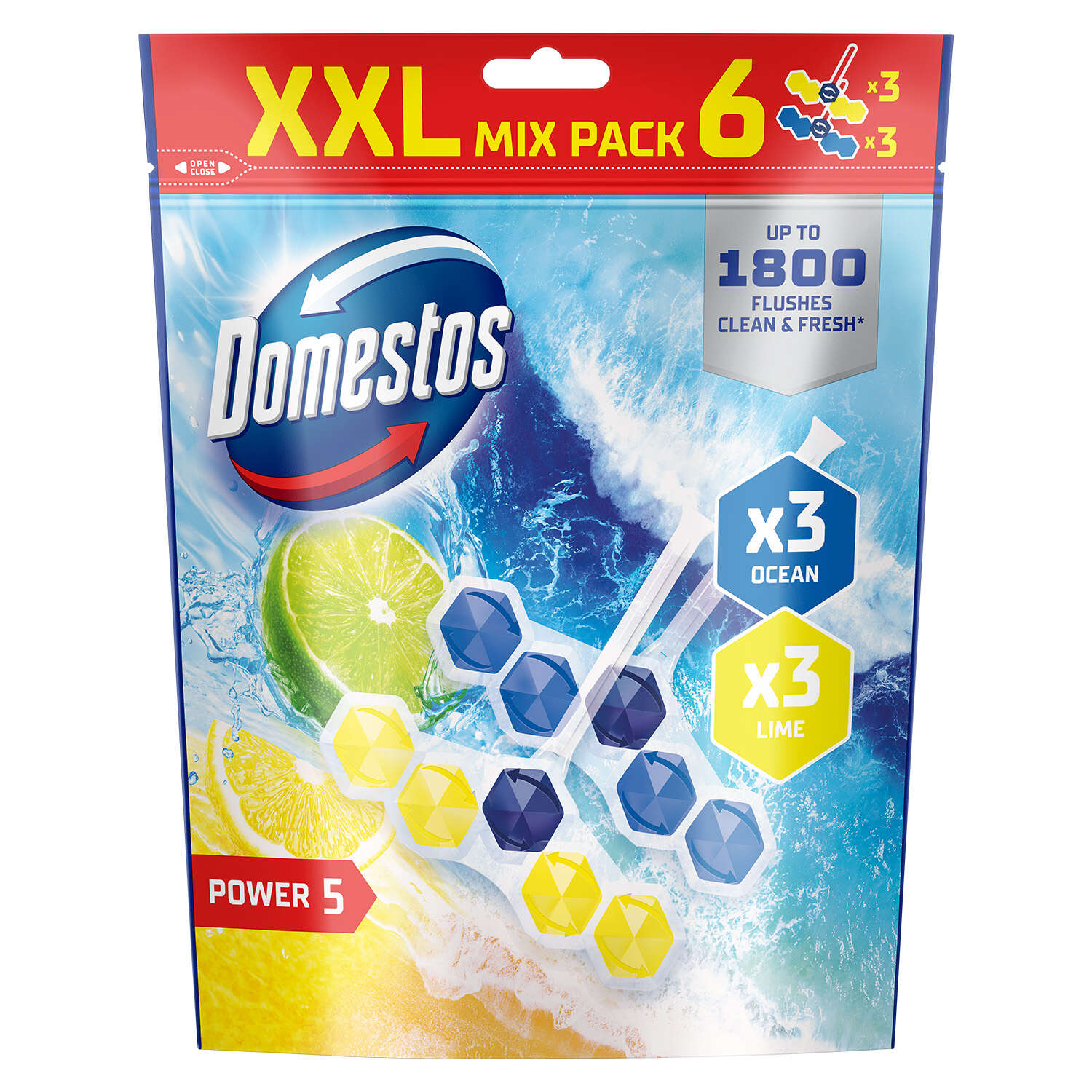 E-shop Domestos Power5 WC osviežujúca zmes blokov vápno &amp;amp; oceán (6x50g)