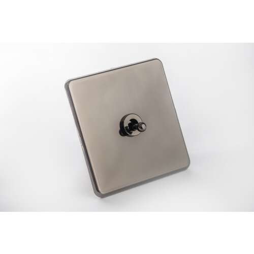 Vichema Regal Noir 1 Gang 2 Way Light Switch, Black Chrome, Modern Design