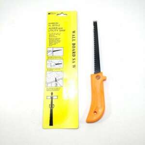 Wall and Styrofoam cutter, manual, with orange handle, on a yellow packaging - Hand Saw