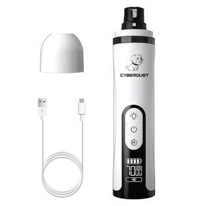 Șlefuitor electric pentru unghiile animalelor de companie CYBERDUST, alb și negru, cu cablu de încărcare și accesorii - Perie pentru animale, mașină de tuns, foarfece, mașină de tăiat gheare
