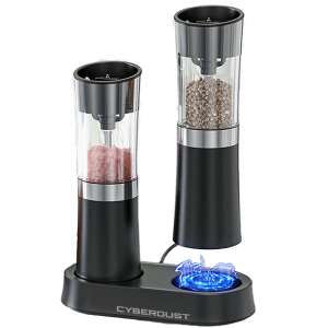 CYBERDUST Комплект от 2 електрически мелнички за сол и пипер, с LED светлини и гравитационен сензор, черен - Съхранение и сортиране