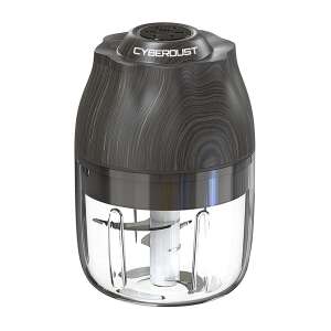 CYBERDUST tocător de alimente portabil cu coloană spoiler 3D, design negru și lemn, lame din oțel inoxidabil, recipient transparent - Tocatoare de bucătărie