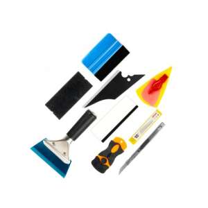 Set de instrumente pentru instalarea foliei auto, 11 piese, include raclete, fetru, razuitor, cutter, lame - Seturi scule și Scari
