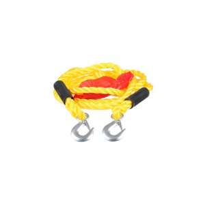 Yellow 4 meter towing rope with 2.5 ton capacity and 16mm thickness, featuring two hooks and a red protective sleeve - Tow rope
