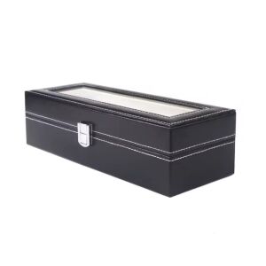 Elegant Black Eco-Leather Watch Storage Box for 6 Watches