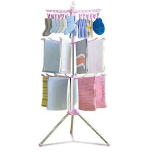 Karusszeles fehér függőleges összecsukható ruhaszárító ruhákkal - Ruhaszárító