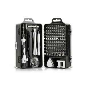 115 precíziós szerszámkészlet, 98 bites csavarhúzóval, csipesszel, tapadókoronggal és több mással