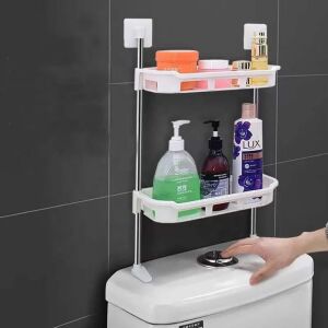 Multifunctional over-the-toilet storage shelf with three tiers, white - Bathroom shelf unit