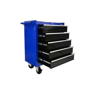 Geko tool trolley with 5 drawers, blue and black, 3/4 view - Tool Cart