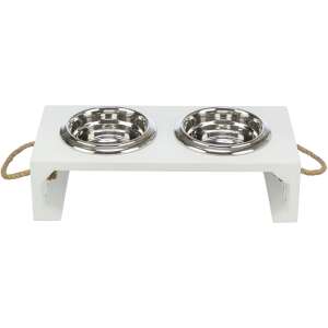 Trixie Be Nordic double dog bowl stand with stainless steel bowls, white - Pet Care