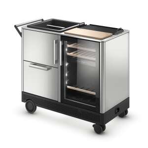 Dometic MoBar 550S mobile bar with built-in wine cooler, front view showing the wine cooler, ice bucket, and cutting board - Dometic