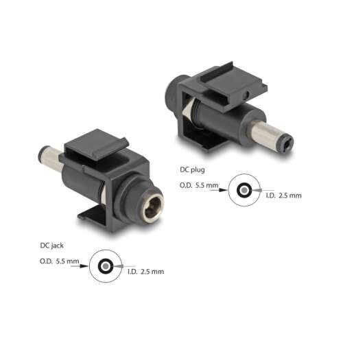Delock Keystone modul DC 5.5 x 2.5 mm jack és dugó, fekete