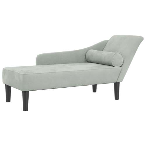 vidaXL világos szürke bársony chaise longue párnával, ferde nézet, amely bemutatja az elegáns dizájnt és a kényelmes ülést - Kanapé