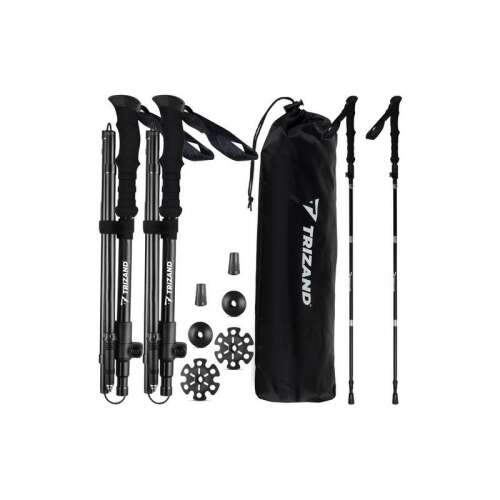 Trizand Telescopic Adjustable Trekking Poles Set for Hiking with Extra Tips, Storage Bag, Black