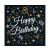 Happy Birthday black napkin with gold and silver confetti and stars