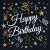 Happy Birthday black napkin with gold and silver confetti and stars