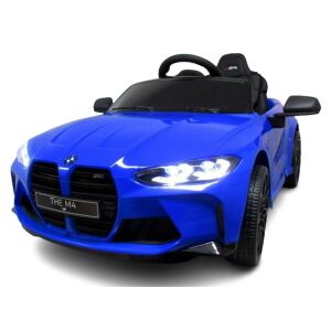 Kék BMW M4 elektromos kisautó gyerekeknek, elölnézet fehér háttérrel - R-Sport