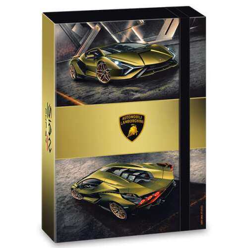 Lamborghini A4-es méretű füzetbox, arany és fekete színben, Lamborghini autó mintával