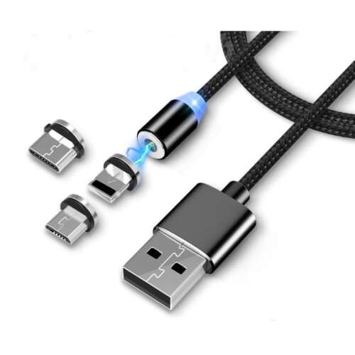 Adat- és töltőkábel Mágneses csatlakozóval Type C , Micro USB és Lighting csatlakozóval. fekete 104611447