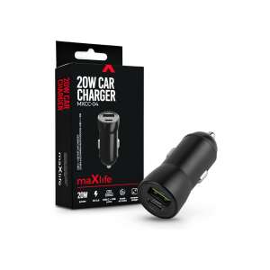 Maxlife 20W USB és Type-C autós töltő adapter - Fekete - Maxlife