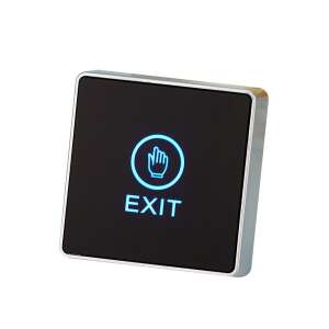 Kijárat gomb, érintős, fekete, kék LED-del, beléptető rendszerekhez - Biztonságtechnikai kiegészítő