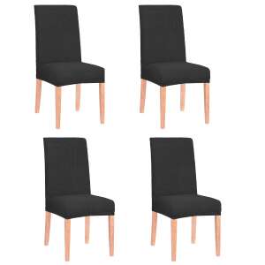 Комплект от 4 черни калъфи за столове, универсален размер, полиестер и спандекс, за столове за трапезария, столове за кухня, столове за хол - Покритие за мебели