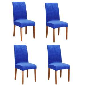 Set of 4 blue velvet chair covers, universal size, for dining chairs - Furniture Cover
