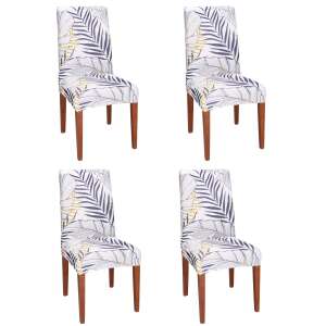 4 db univerzális székhuzat szett levél mintával, fehér, sötétkék és sárga árnyalatokban - Sersimo