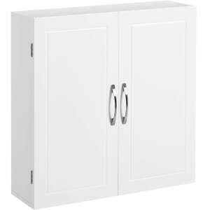 VASAGLE white wall cabinet with two doors and silver handles - Bathroom cabinet