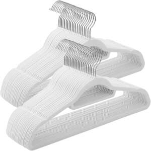 Songmics 50-Piece Hanger Set, ABS/Velvet, Maximum 5 kg, 45 x 0.6 x 23.5 cm, White 104644355 - SONGMICS Hanger and Hook