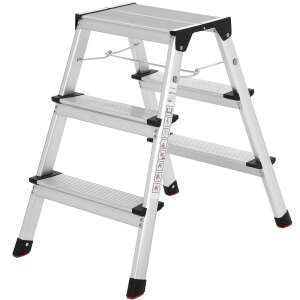 Scară cu 3 trepte din aluminiu SONGMICS, pliabilă, capacitate de încărcare 150 kg, argintiu-negru - SONGMICS Scari