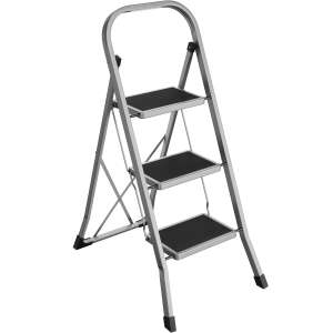 Songmics skladací rebrík s 3 schodmi, sivá a čierna, oceľ, protišmyková guma, nosnosť 150 kg - Rebríky a schodíky