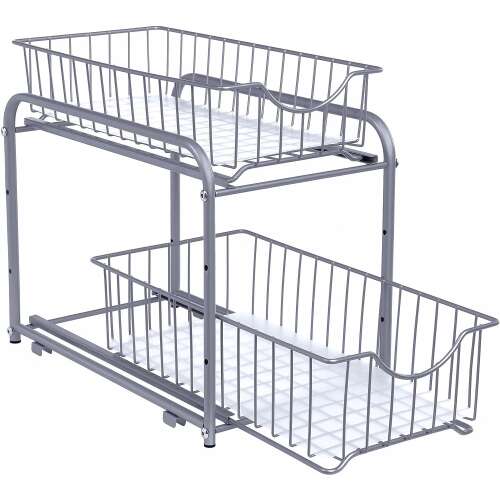 Songmics 2-razinski kuhinjski organizator s ladicama, srebrni aluminij