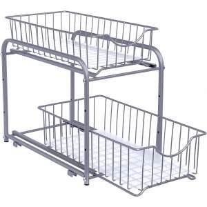 Songmics Organizator de bucătărie cu 2 niveluri cu sertare, aluminiu argintiu - Rafturi de depozitare pentru bucătărie