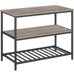 VASAGLE Polička na kuchynský ostrovček, 3-úrovňový oceľový rám, industriálny štýl, 60x120x90cm, dub šedý