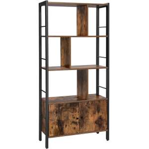 VASAGLE industrial style bookcase with 4 shelves and 2 doors, rustic brown - Bookshelve & standing shelve