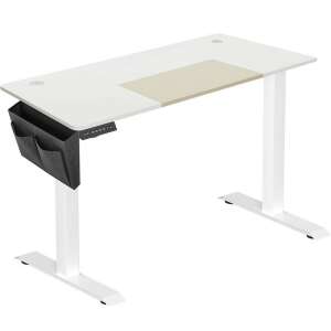 SONGMICS electric height adjustable desk, white, with storage bag, 60x140x(72-120)cm - SONGMICS