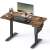 SONGMICS electric standing desk, rustic brown, with monitor, keyboard, mouse, and accessories