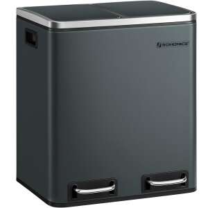 SONGMICS stainless steel 2-compartment trash can with foot pedal, 2 x 15 liter capacity, grey - SONGMICS Trash can