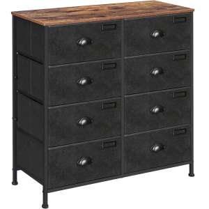 SONGMICS Industrial Style Chest of Drawers with Metal Frame and 8 Fabric Drawers, 80x30x82cm, Rustic Brown and Black 104645017 - Dresser