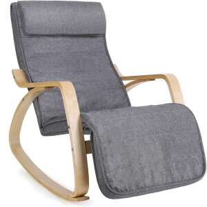 SONGMICS Rocking Chair with Adjustable Footrest, Dark Grey, 55x122x84cm - SONGMICS