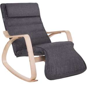 Hojdací kreslo Nancy Homestore s opierkou na nohy, tmavosivá, brezové drevo, látka - Hojdacie kreslá